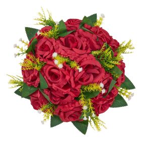 Flower Balls Arrangement Bouquet 10 PCS, 9.5-Inch Wedding Red Roses Centerpieces, Fake Flowers Kissing Balls Decor Artificial Floral Arrangements Flo
