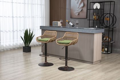 COOLMORE Modern Swivel Bar Stools Set of 2 Adjustable Counter Height Chairs with Footrest for Kitchen, Dining Room (Green)
