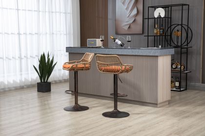 COOLMORE Modern Swivel Bar Stools Set of 2 Adjustable Counter Height Chairs with Footrest for Kitchen, Dining Room (Orange)