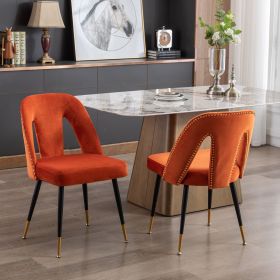 A&A Furniture,Akoya Collection Modern | Contemporary Velvet Upholstered Dining Chair with Nailheads and Gold Tipped Black Metal Legs, Orange, Set