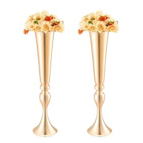 VEVOR 2PCS 56cm/22.05' Tall Wedding Flower Vase Metal Gold Trumpet for Tables