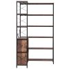 6 Tier Corner Bookshelf, 70" Tall Corner Bookcase with Storage Cabinet, 2 Barn Doors & 10 Storage Shelves, Farmhouse L Shaped Corner Display Shelf fo