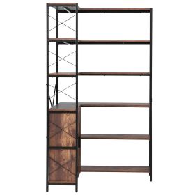 6 Tier Corner Bookshelf, 70" Tall Corner Bookcase with Storage Cabinet, 2 Barn Doors & 10 Storage Shelves, Farmhouse L Shaped Corner Display Shelf fo