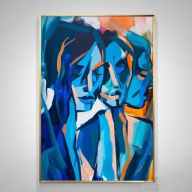 Large Face Portrait Painting Abstract Blue Lady Painting Woman Face Artwork Original Wall Art Figurative Canvas Art Framed Woman Home Decor (Style: 01, size: 120x160cm)