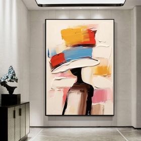 Abstract Lady Handmade Oil Painting Large Faceless Portrait Painting Colorful Woman Artwork Original Figurative Wall Art Woman Wall Art Home Deco (Style: 01, size: 90x130cm)