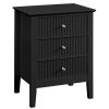 WOODEEM Fluted White Nightstand for Living Room Bedroom, 3 Drawers Side Table, Wavy Bedside End Table Light Gold Handle, 24 inch
