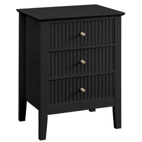 WOODEEM Fluted White Nightstand for Living Room Bedroom, 3 Drawers Side Table, Wavy Bedside End Table Light Gold Handle, 24 inch (Color: White)
