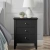 WOODEEM Fluted White Nightstand for Living Room Bedroom, 3 Drawers Side Table, Wavy Bedside End Table Light Gold Handle, 24 inch